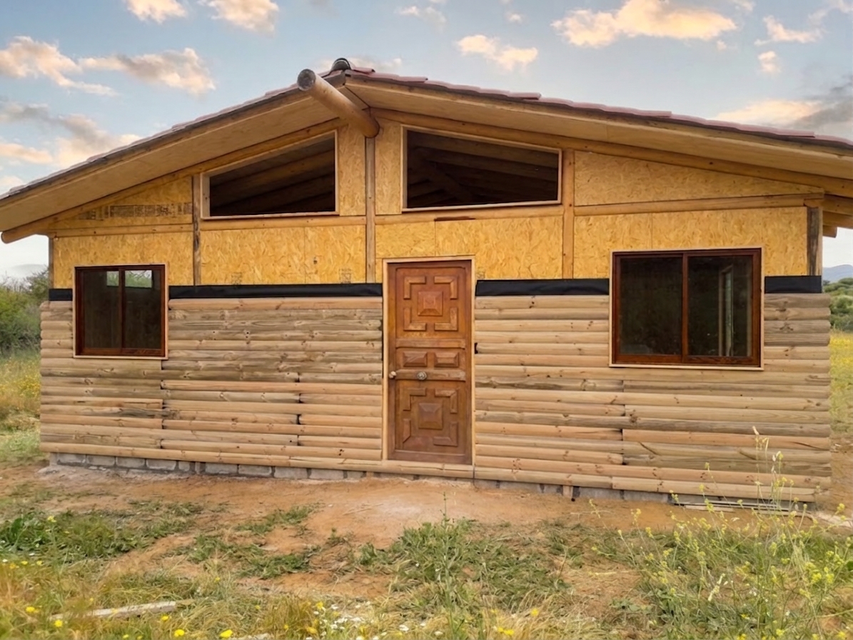 Cabaña con estructura de aluminio y vidrio en entorno natural