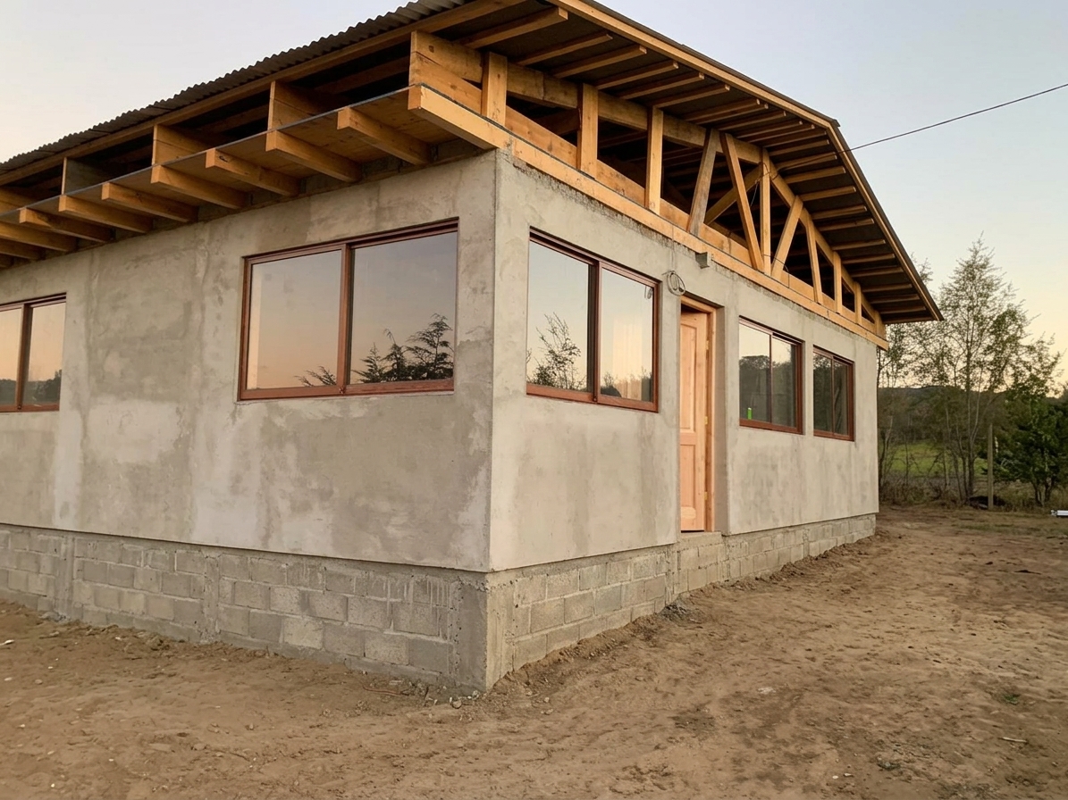 Vivienda estucada con ventanas de alta eficiencia en esquina